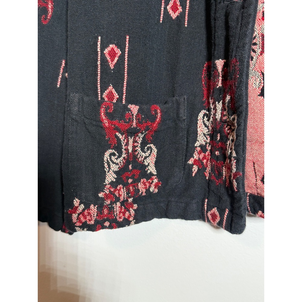 Chicos Design Black Red Ikat Embroidered Button Front Jacket Cotton Blend Size 1 - Picture 4 of 10